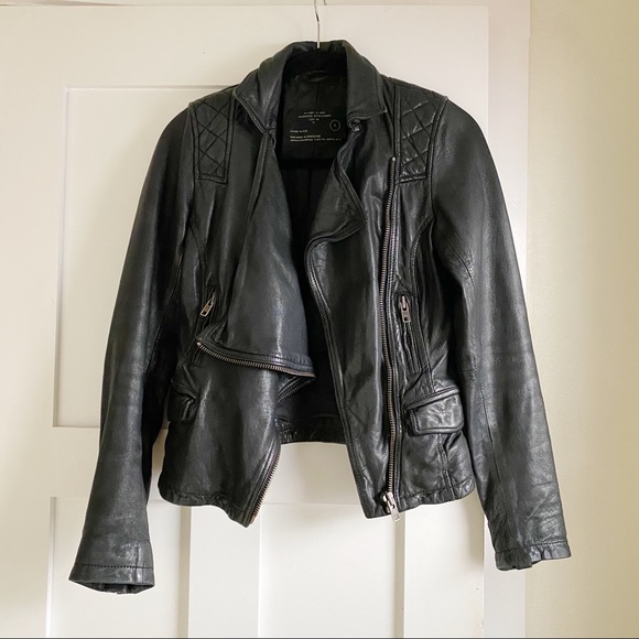 All Saints Jackets & Blazers - AllSaints Draped Leather Moto Jacket with Quilting